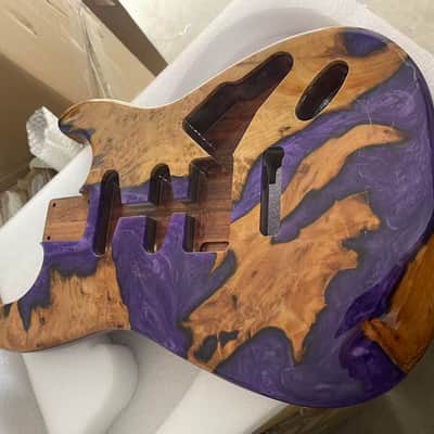 1 Burl Wood & Purple Epoxy Resin Guitar Body Single-Single-Humbucker pickup setup River table style Resin wood resin veneer Mahogany strat Electric guitar body SSH image 2
