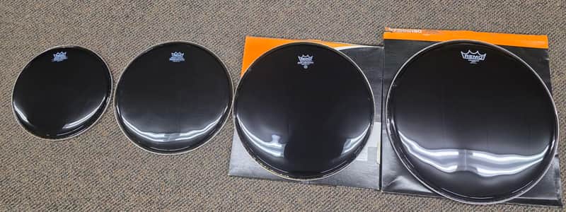 New Remo Ebony Drum Heads 10" 12" 14" 16" Fusion Tom Setup image 1