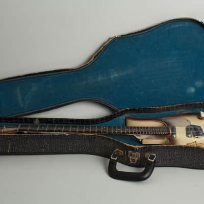 Danelectro  Longhorn Guitarlin Model 4123 Semi-Hollow Body Electric Guitar (1960), ser. #6020, black chipboard case. image 10