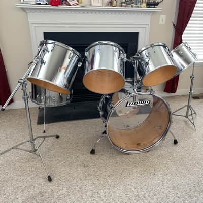 Ludwig 6 Piece Drum Set Chrome over Maple Shells Vintage Chrome O Wood late 70's Power Toms image 1