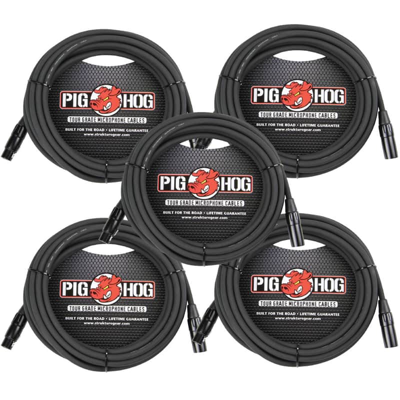 5 Pack Pig Hog PHM50 XLR High Performance 8mm Microphone Cable, 50 Ft - NEW image 1