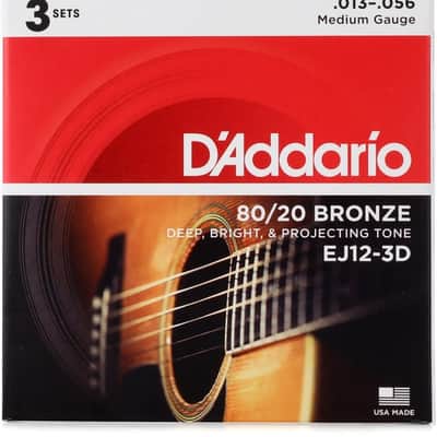 D'Addario 80/20 Bronze Acoustic Guitar Strings - .013-.056 Medium (3-pack) image 2