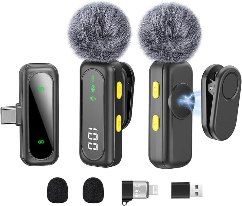 Wireless Lavalier Microphone for iPhone Mini Mic Android/Tablet/PC Video Recording Clip-on Mics with Rotatable Clip&Denoise Recording, Ideal for Vlog Tiktok Youtube Podcast Content Creator image 1