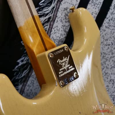 Fender Custom Shop Limited Edition 70th Anniversary 1954 Stratocaster Hardtail Relic Nocaster Blonde with Black Pickguard & Gold Hardware 7.10 LBS image 13