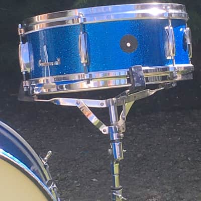 Vintage 1960s Gretsch Round Badge 2-Piece Blue Sparkle Glass Glitter Jazz Drums Virgin Bass Snare USA Jasper Shells 14/22 image 16