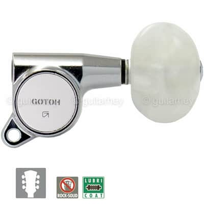 NEW Gotoh SG381-P1 Guitar Tuning L3+R3 LARGE PEARL Buttons Keys Set 3x3 - CHROME