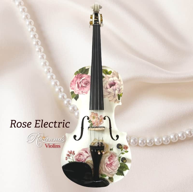 Rose Delight Electric Acoustic Violin Outfit w/ Brass mechanical pegs, pearl fine tuners, white carbon fiber bow image 1