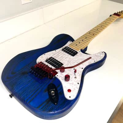 Hot rod, custom blue Hybrid Telecaster style guitar, Floyd rose, coil split image 8