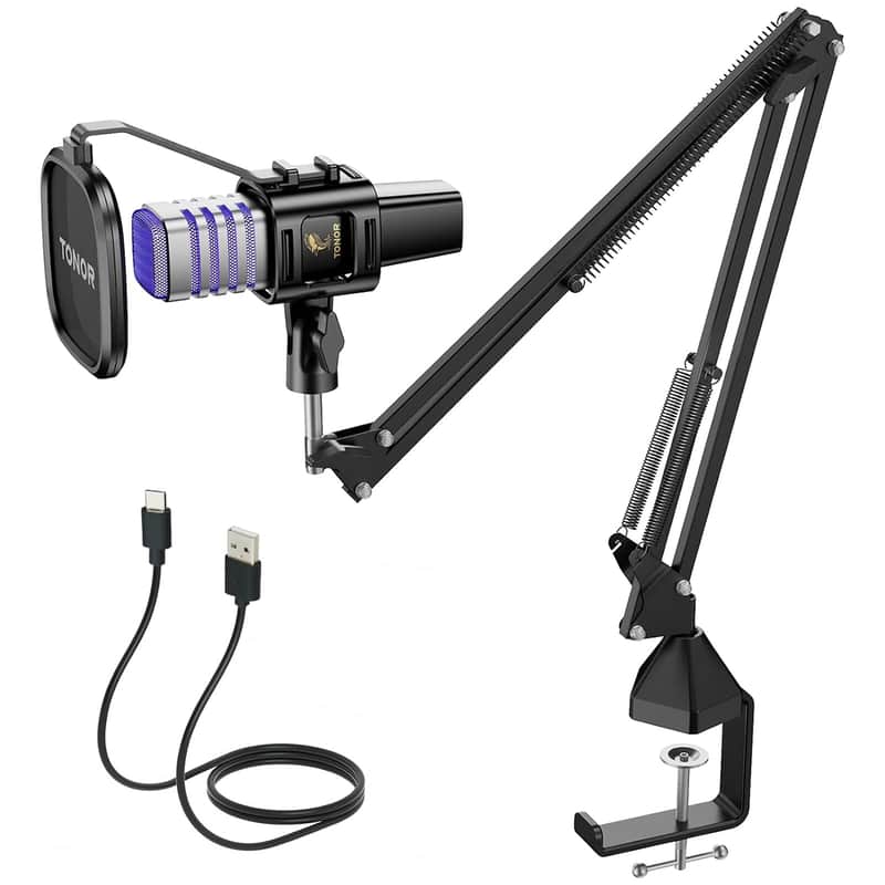 Usb Gaming Microphone, Rgb Streaming Microfono Set, Pc Podcast Recording Computer Mic For Ps4/5, Discord, Twitch, Cardioid Condenser Mic With Adjustable Boom Arm Stand Tc30S+ image 1