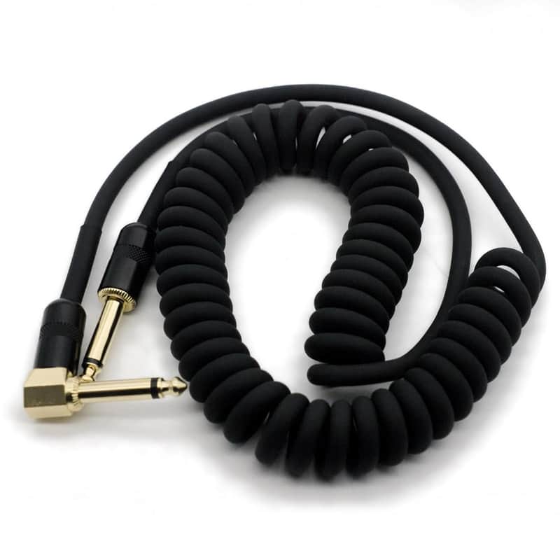 10ft/3m Coiled Guitar Cable L-S Coil Electric Instrument Cable Curly Instrument Cable Stretchable 1/4 inch Right Angle to Straight(Black) image 1
