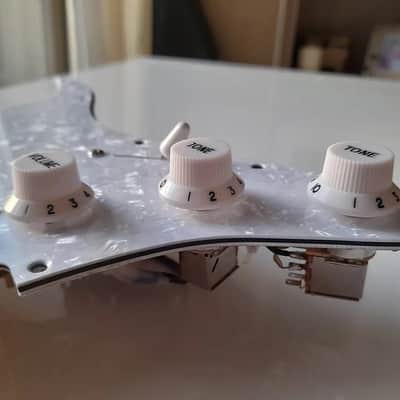 Handmade prewired HSH Neodymium Strat pickguard with HB split switch TR BL and mid PU cutoff switch image 5