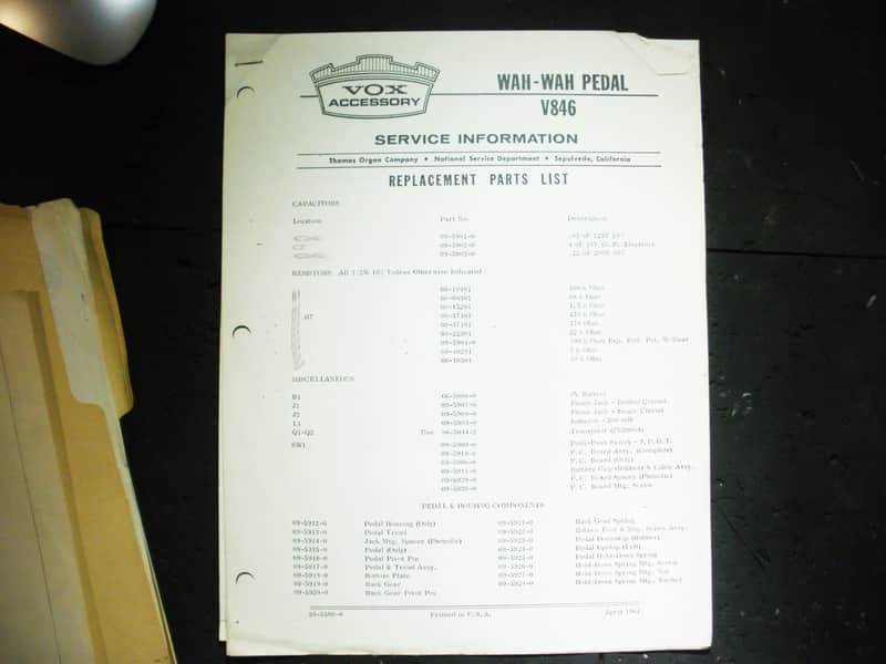 Vox V846 Wah Service manual image 1