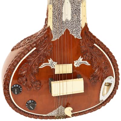SITAR~RAVI SHANKAR STYLE~7 STRINGS~SWAN NECK~DESIGNER TUN WOOD~PICKUP TO CONNECT WITH AMPLIFIER~FLAT~WITH GIG BAG, MIZRABS & STRINGS image 12