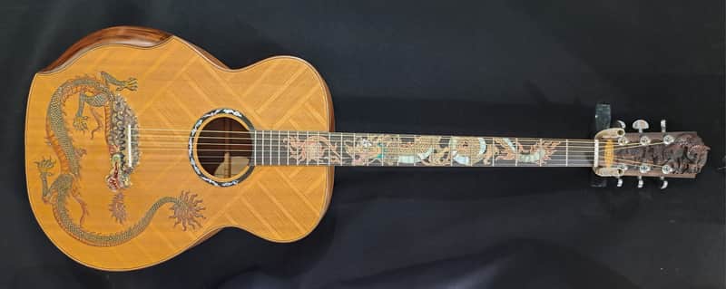 Blueberry Handmade Baritone Acoustic Guitar Dragon Motif image 1