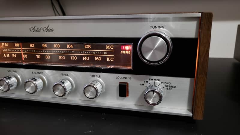 Automatic Radio HMX-4000 AM/FM Receiver with 8 Track 1970 Brushed Aluminum and Wood image 1