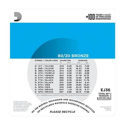 D'Addario EJ36 80/20 Bronze 12-String Acoustic Guitar Strings, Light, 10-47 image 3