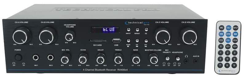Technical Pro RX400X4 4 Channel 8 Speaker Bluetooth Home Receiver+Mic Inputs image 1