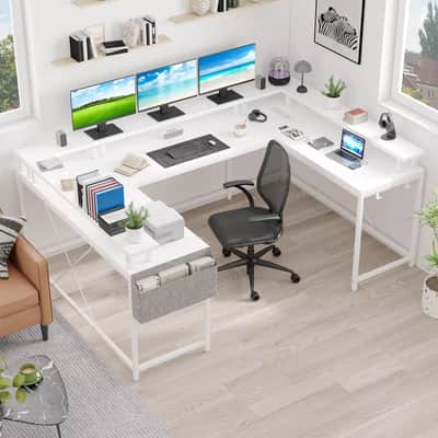U-Shaped Music Studio Desk with LED Lights & Power Outlets - Ultimate Ergonomic Workspace image 2