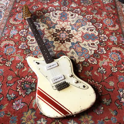 Made to Order - FRANCHIN Neptune guitar Racing Stripe Relic Aged 100% Nitro Lacquer (Sunburst/ Black/ White/ Blue/ Green/ Yellow/ Red/ Pink/ Burgundy/ Purple/ Gold/ Silver, etc.) Offset Jazzmaster Style Made in Italy image 3