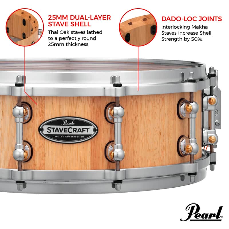 Pearl STAVECRAFT 14"X5" THAI OAK SNARE DRUM, HAND-RUBBED NATURAL image 1