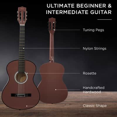 Best Choice Products Beginner Acoustic Guitar Set w/ Case, Strap, Strings - 38in-Pink image 17