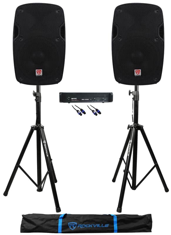 2) Rockville SPG88 8” 400 Watt DJ/Pro PA Speakers+Gemini Amplifier+Stands+Cables image 1