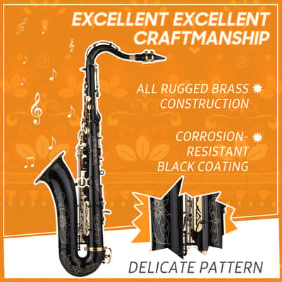 Professional Tenor Saxophone Brass Black Lacquer Bb B-flat Sax + Carry Case A0F0 image 8