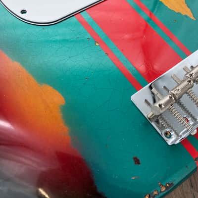 FRANCHIN Jupiter bass body Relic Aged Sherwood Green Metallic over 3-Color Sunburst with Ferrari Red racing Stripe 100% Nitro Lacquer Cracks Alder Precision-Style Made in Italy - Stock piece #23200726 image 6
