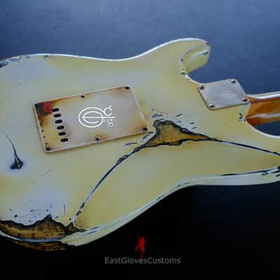Squier Stratocaster Vintage White HSS Made in USA Aged Relic by East Gloves Customs (RARE) image 8