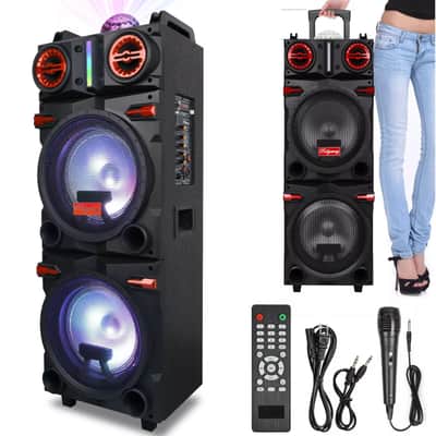 Double 10" Portable PA Bluetooth Speaker with Subwoofer – DJ Party Sound System with MIC & FM image 1