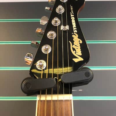 Vintage Synergy Series VR6BK Gloss Black Bowlback Electro Acoustic Guitar image 6