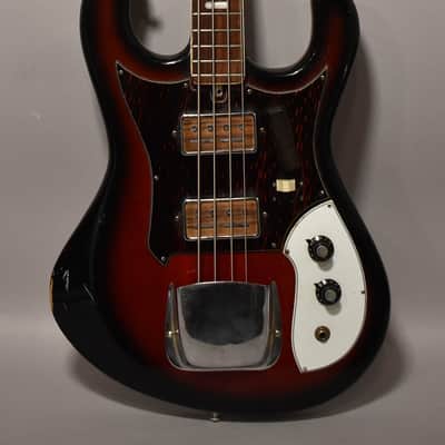 1960s Kingston (Kawai/Teisco) Solidbody Electric Bass Guitar Red Burst MIJ image 2