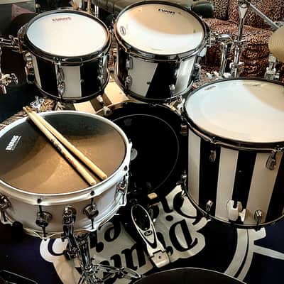 DrumPickers 5pc Vintage Professional Drum Kit in Van Halen Black & White Stripe Tribute image 2