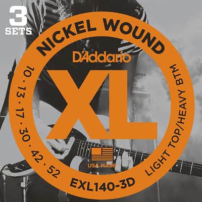 3 Sets of D'Addario EXL140 Nickel Wound Light Top/Heavy Bottom Electric Guitar Strings (10-52) image 1