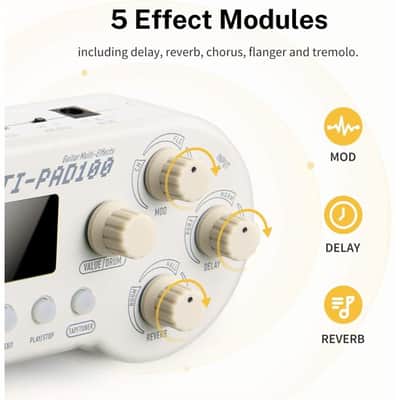 Donner Multi Effects Pedal, Multi-Pad100 Portable Guitar Effects, 5 Effects Reverb Delay Chorus Flan image 2