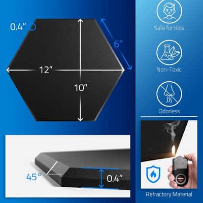 12 Pack Self-adhesive Sound Proof Foam Panels for Walls 12" X 10" X 0.4" - Hexagon Acoustic Panels with Fiber Optic Starlight, Stylish Soundproof Wall Panels Absorb Noise and Wall Decor Black image 6