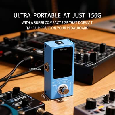 EROK Mini Tuner Pedal - Compact Size with Pitch LED Indicator for Electric Guitar & Bass, True Bypass (Blue) image 4