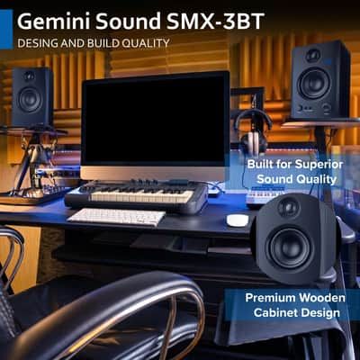 Gemini Sound SMX-3BT 100W Bluetooth Bookshelf Studio Monitor Speakers, Active/Passive Pair for PC, Turntables, Desktop, RCA/3.5mm Aux Input, Wood Cabinet, EQ Control, Perfect for Home Studio and DJs image 6
