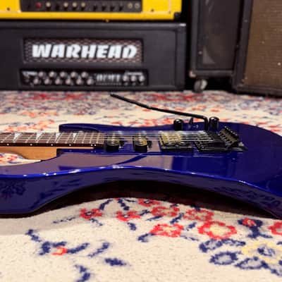 1999 Jackson Dinky HSS w/ Reverse Headstock + Shark Fins - Blue image 10