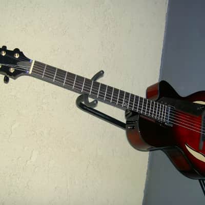 2017 Peerless 12" Serena carved spruce archtop, light travel/ parlor size guitar. Ruby Sunburst, image 7