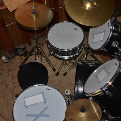 Remo Enforcer 5-piece Black Drum Kit used, includes cymbals and throne image 2