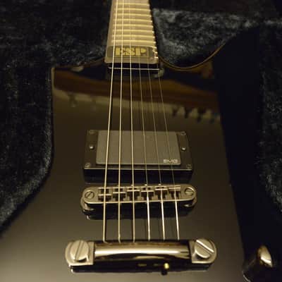 ESP Custom Shop EX In Flames Jesper Stromblad Signature Reverse Headstock MX Black Guitar image 4