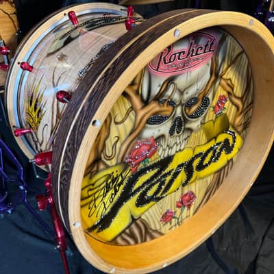 Rikki Rockett's Poison, Rockett Drum Works, Steam Bent Hickory "The Rose" Drum Kit, 22",16", 14", 12", 10",  Plus Woofer, Swarovski Crystals, Signed! STUNNING image 5