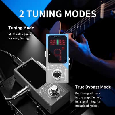 EROK Mini Tuner Pedal - Compact Size with Pitch LED Indicator for Electric Guitar & Bass, True Bypass (Blue) image 3