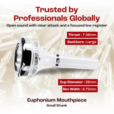 Denis Wick Classic Euphonium Mouthpiece Silver Plated, 5880E-4AY - Large Backbore for Balanced Airflow & Tone - Small Shank Fitting Euphonium Accessories for Easy Articulation - 26 x 6.72 x 7.38mm image 4