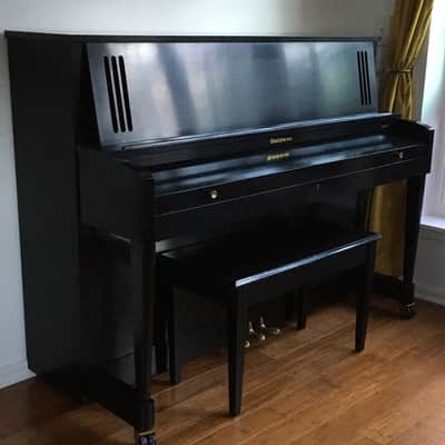1994 Vintage Made in USA Baldwin 243HP Ebony Black Lacquer Acoustic Upright Studio Piano + Original Bench Key image 4