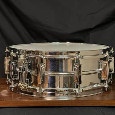 Ludwig No. 400 Supraphonic 5x14" 10-Lug Aluminum Snare Drum with Pointed Blue/Olive Badge 1969 - 1979 - Chrome-Plated image 5