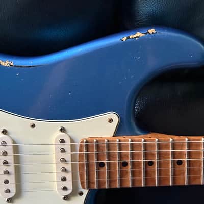 Xotic California Classic XSC-2 SSH, 2021-USA, Super Heavy Aging-Lake Placid Blue w/Roasted Flame Maple Neck image 10