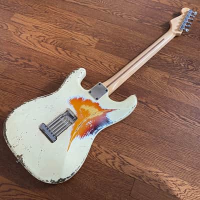 Fender Baritone Stratocaster Neck on MJT VTS Body 2022 - Olympic White over Sunburst image 6