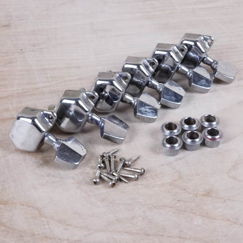 Greco Tuners from Super Sounds SE380 1979 1970s 1980s Chrome Set of 6 in Line with Bushings and Screws Vintage Japan MIJ image 1